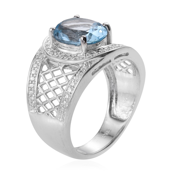 Sky Blue Topaz (Ovl 3.25 Ct), Diamond Ring in ION Plated Platinum Bond 3.255 Ct.
