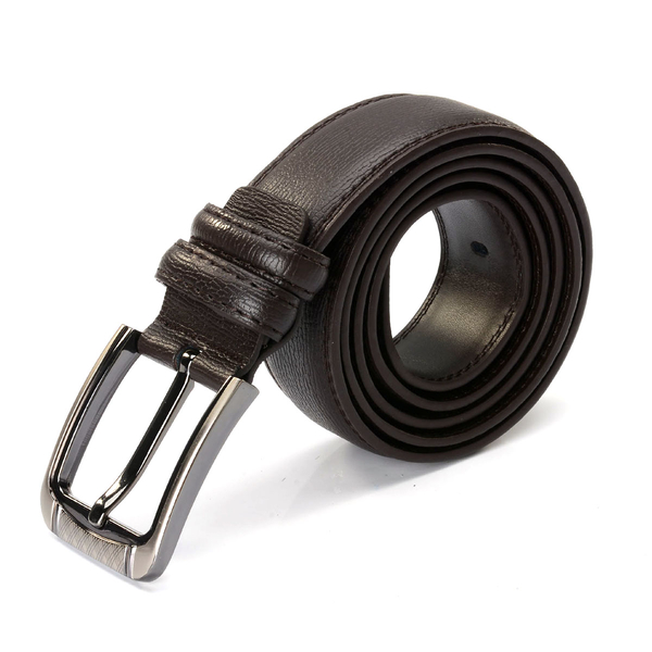 Dark Chocolate Colour Mens Belt with Silver Tone Buckle (Size 42 inch- Small)