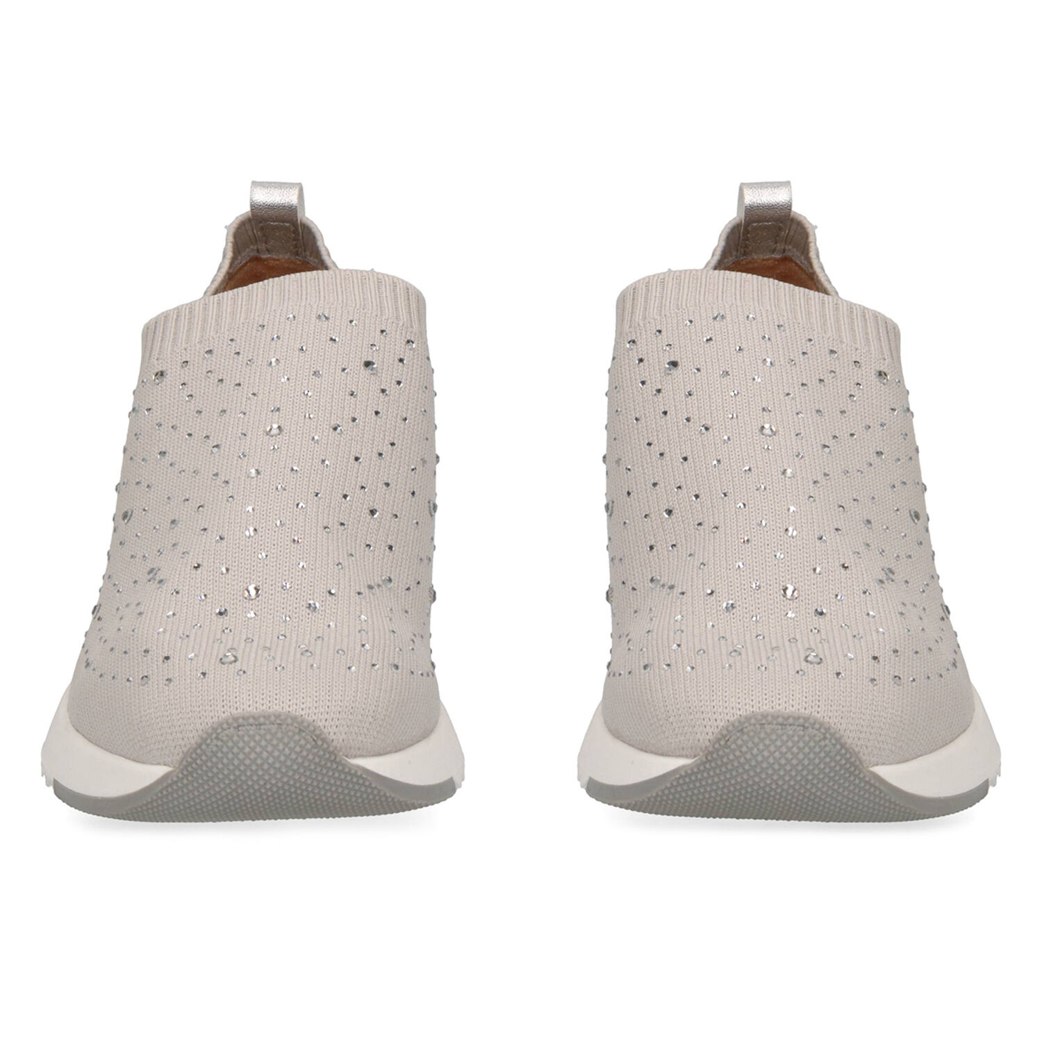 Caprice Leather Knit Embellished Trainers - Beige