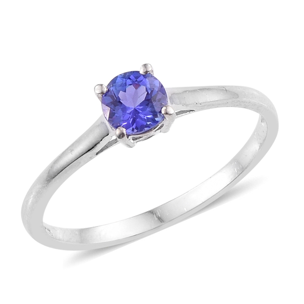 Tanzanite (Rnd) Solitaire Ring in Platinum Overlay Sterling Silver 0.500 Ct.