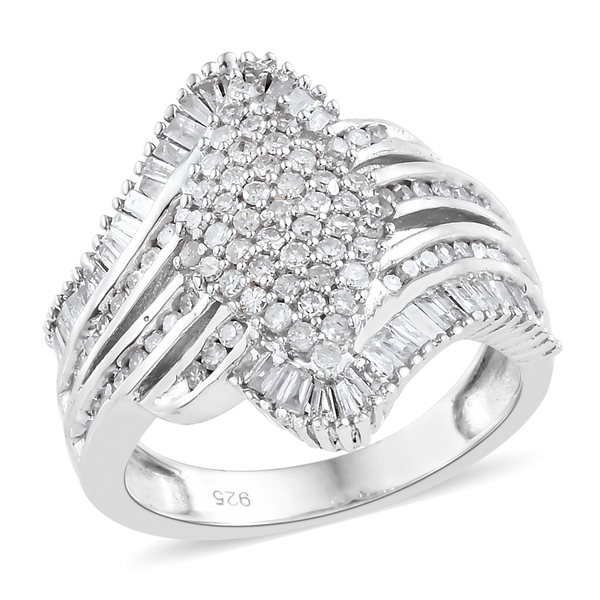 1 Carat Diamond Cluster Ring in Platinum Plated Sterling Silver 5 Grams