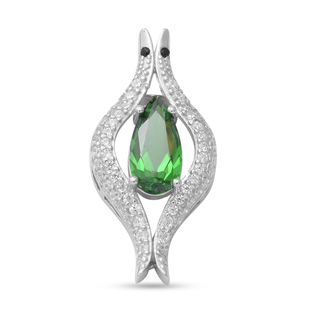 ELANZA Simulated Emerald, Simulated Diamond and Simulated Black Spinel Pendant in Rhodium Overlay St