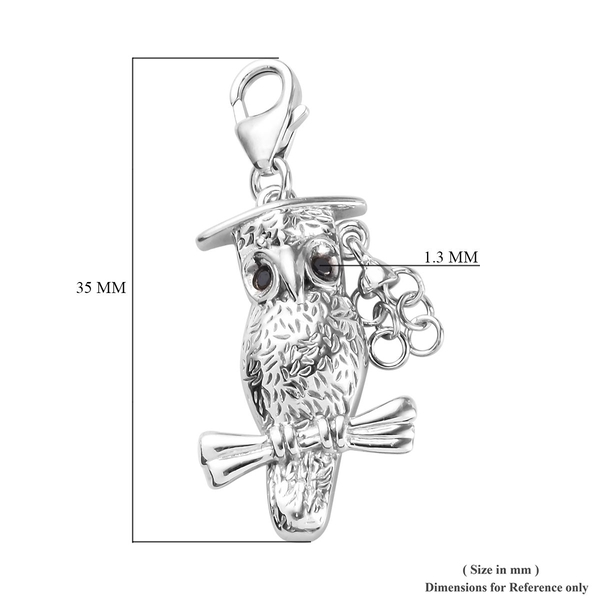 Graduation Owl Charm in Platinum Overlay Sterling Silver