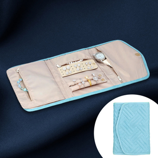 Jewellery Roll Organiser Magnetic Snap Closure Handbag (Size: 16x20.3x2.5Cm) - Turquoise Blue