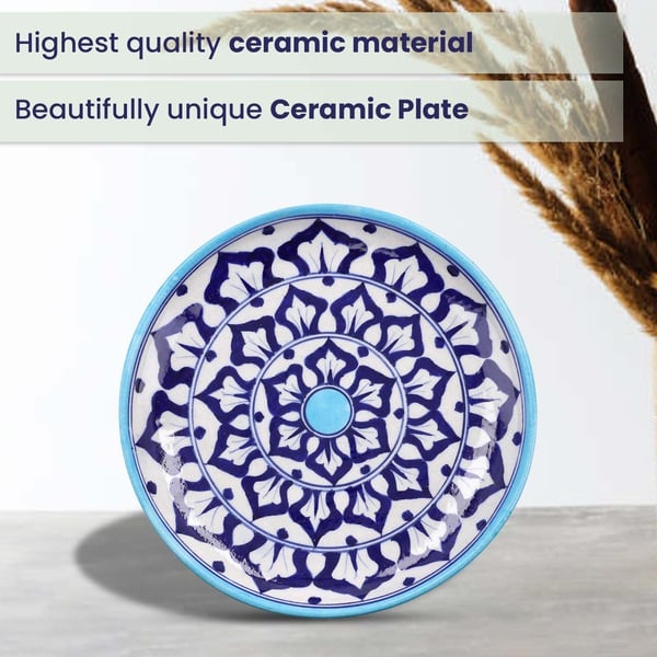 Jaipur Blue - Set of 4 Hand Painted Ceramic Plates (Size 25 Cm) - Blue & White