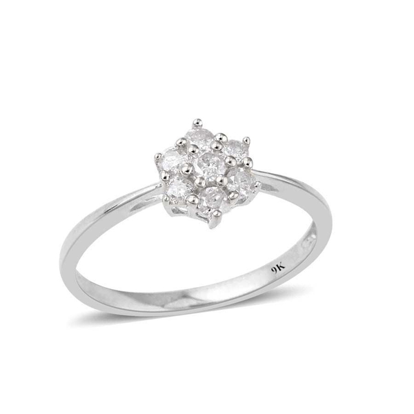 9K White Gold SGL Certified Diamond (Rnd) (I3/G-H) 7 Stone Floral Ring 0.330 Ct.