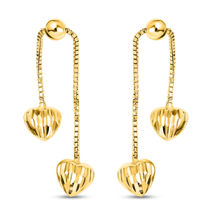 Vegas Close Out - Yellow Gold Overlay Sterling Silver Heart Dangling Earrings (With Push Back)
