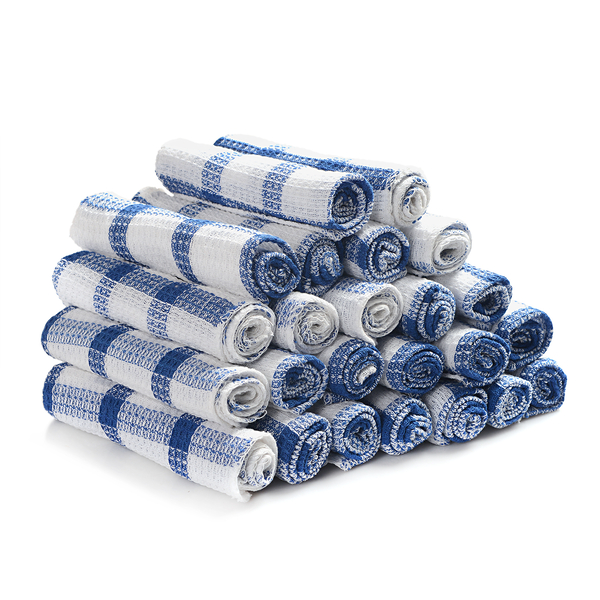 Set of 24 - 100% Cotton Blue Checkered Cotton Dish Cloth (31x31cm)