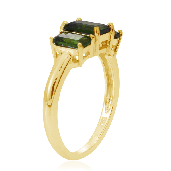 Chrome Diopside (Oct 1.00 Ct) 3 Stone Ring in Yellow Gold Overlay Sterling Silver 2.250 Ct.