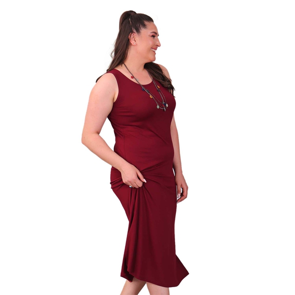 TAMSY Viscose Jersey Dress with Side Slit (Size L,16-18) - Wine Red