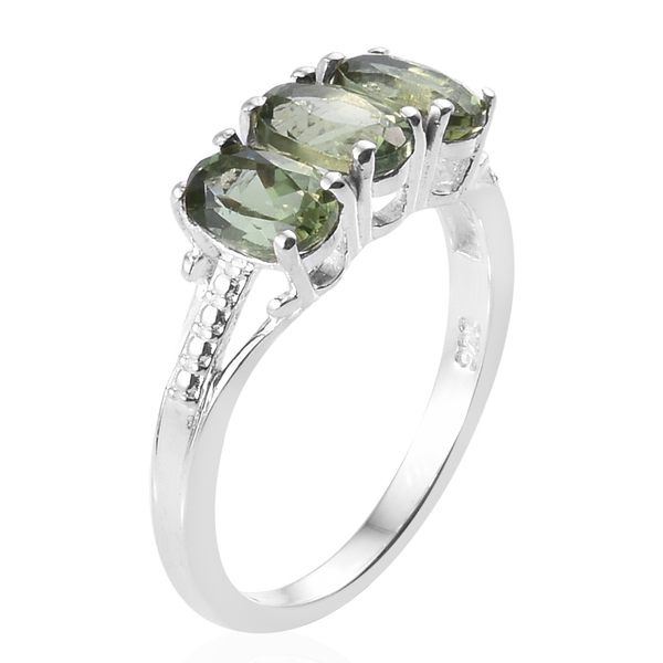 Natural Green Apatite (Oval) Trilogy Ring in Sterling Silver 1.50 Ct.