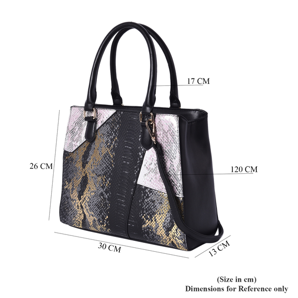 Snake skin Pattern Tote Bag with Handle Drop and Zipper Closure (Size 30x13x26Cm) - Black