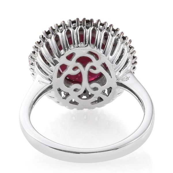 African Ruby (Ovl 6.75 Ct), Boi Ploi Black Spinel Ring in Platinum Overlay Sterling Silver 7.500 Ct.