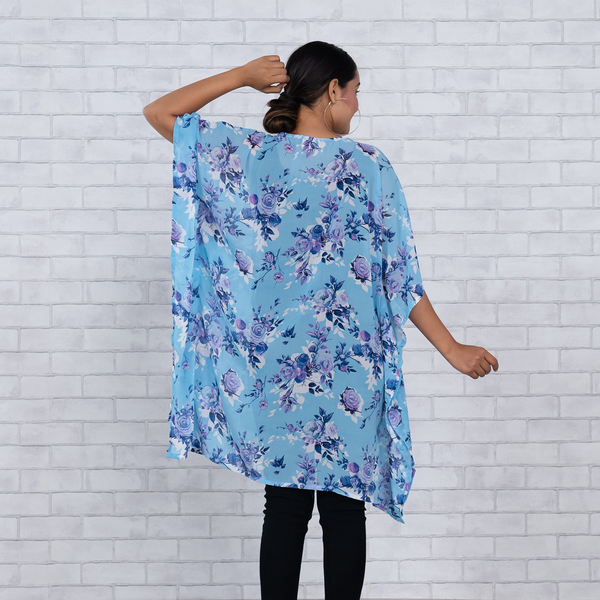 TAMSY Floral Printed Curve Top (One Size Fits Most 10-22) - Blue
