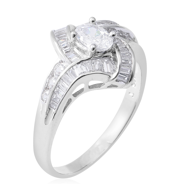 ELANZA Simulated Diamond (Ovl, Rnd and Bgt) Ring in Rhodium Overlay Sterling Silver