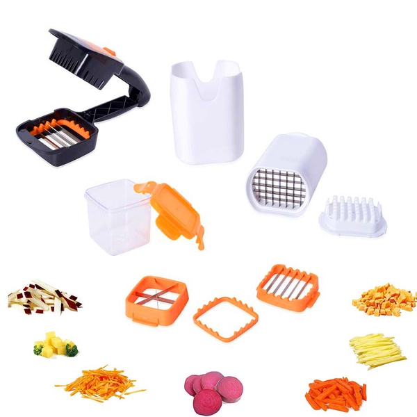 Multifunctional Vegetable Cutter (Size 21.5x4 Cm) and French Fries Chopper (Size 8x9x13 Cm) - Black,