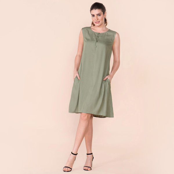 TAMSY 100% Viscose Plain Sleeveless Dress (Size 8) - Green