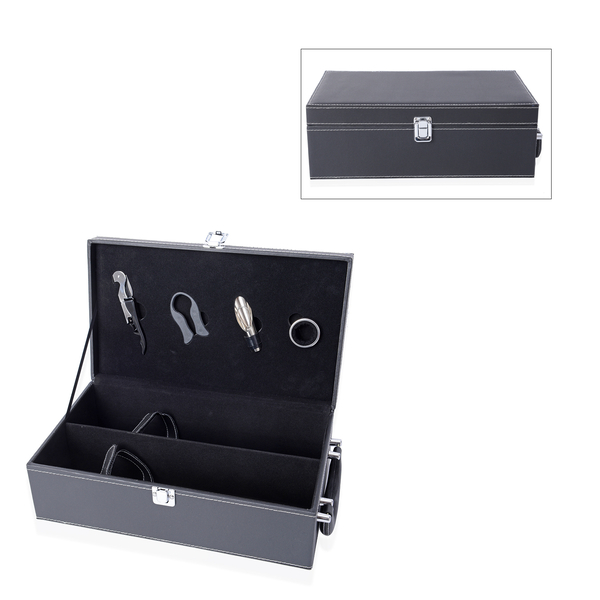 Rectangle Shape Wine Box with 4 Pcs Bottle Opener (Wine Corkscrew,Foil Cutter,Wine Pourer and Drip R