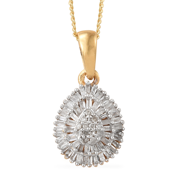 Diamond 14K Gold Overlay 14K Gold Overlay Sterling Silver 3 Pcs Ring, Earring and Pendant With Chain Set  1.150  Ct.