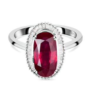 African Ruby (FF) and Diamond Ring in Platinum Overlay Sterling Silver 3.18 Ct.