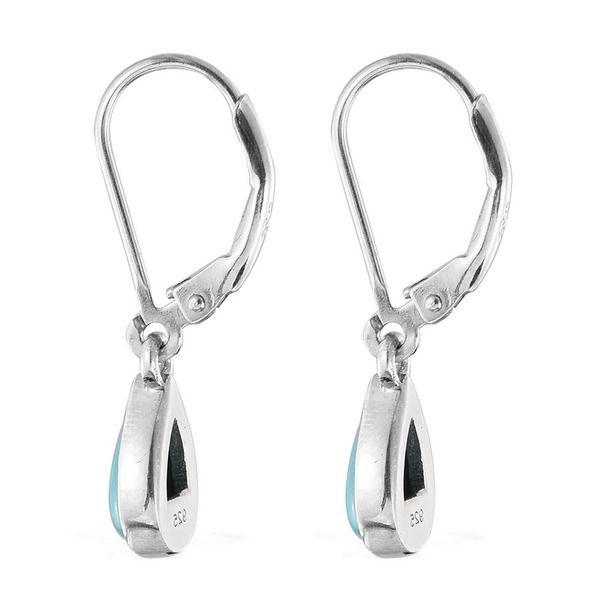 Arizona Sleeping Beauty Turquoise (Pear) Lever Back Earrings in Platinum Overlay Sterling Silver 1.500 Ct.