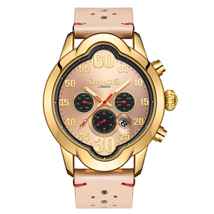 Gamages Of London Oval Exhibition Automatic Movement Rose Dial Water Resistant Watch with Beige Leather Strap