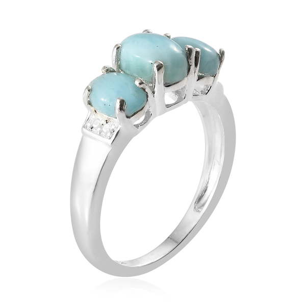 Larimar (Ovl) Three Stone Ring in Sterling Silver 2.000  Ct.