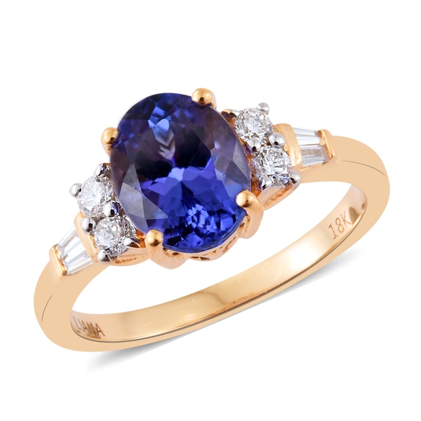 ILIANA 18K Y Gold AAA Tanzanite (Ovl 1.75 Ct), Diamond (SI-G-H) Ring 2.000 Ct.