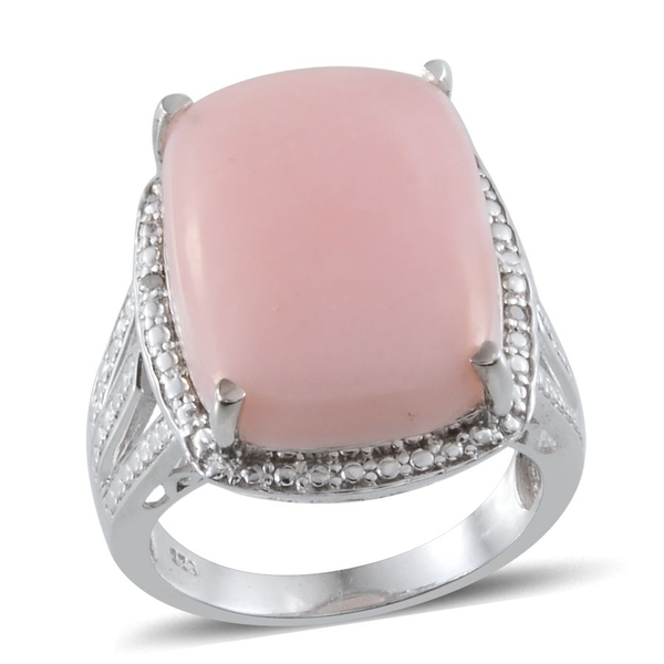 Peruvian Pink Opal (Cush 10.00 Ct), Diamond Ring in Platinum Overlay Sterling Silver 10.010 Ct.