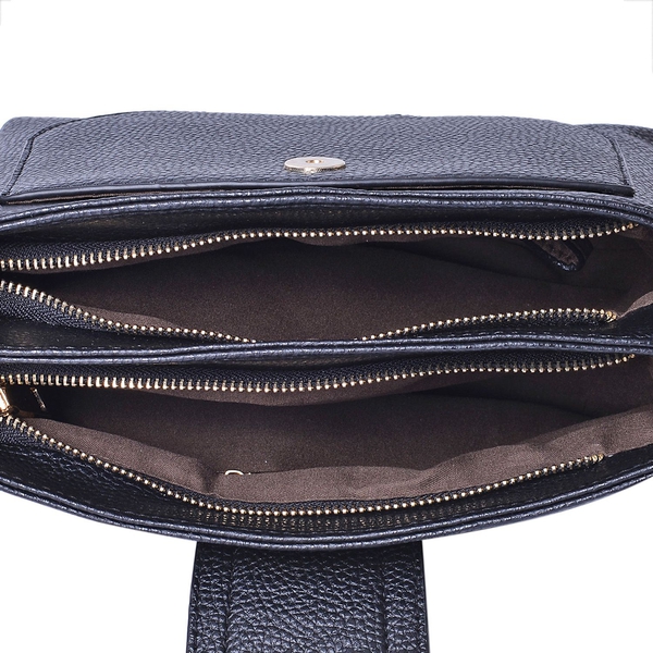Snake Embossed Black Colour Crossbody Bag With Adjustable and Removable Shoulder Strap (Size 26x18x10 Cm)