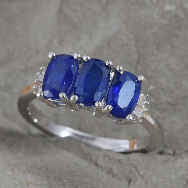 Blue Spinel (Cush), Diamond Ring in Platinum Overlay Sterling Silver 1.750 Ct.
