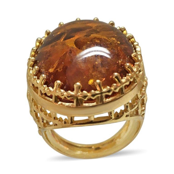 Baltic Amber (Ovl 25x18mm) Ring in 14K Gold Overlay Sterling Silver 15.000 Ct.