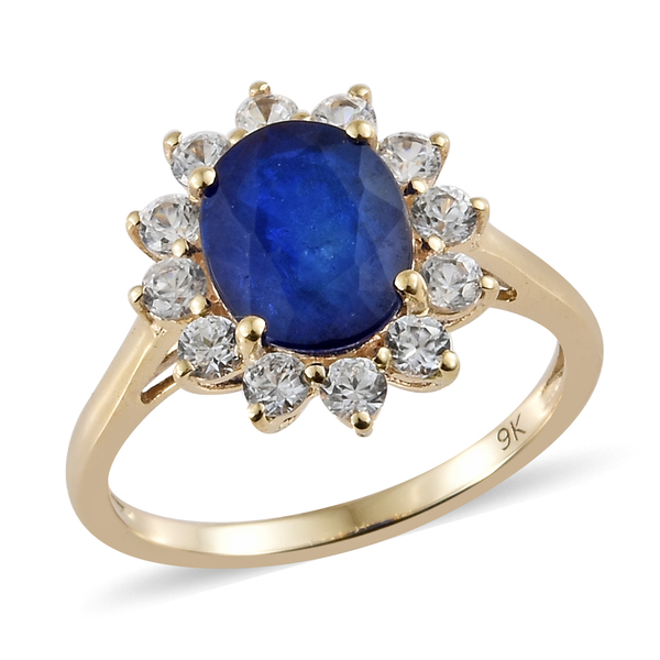 2.85 Ct AAA Blue Spinel and Natural Cambodian Zircon Halo Ring in 9K Gold