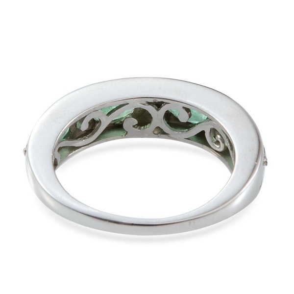 Kagem Zambian Emerald (Ovl), White Topaz Half Eternity Band Ring in Platinum Overlay Sterling Silver 2.000 Ct.