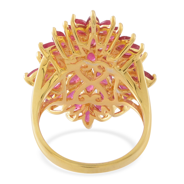 African Ruby (Mrq) Floral Ring in 14K Gold Overlay Sterling Silver 4.500 Ct. Silver wt 7.65 Gms.