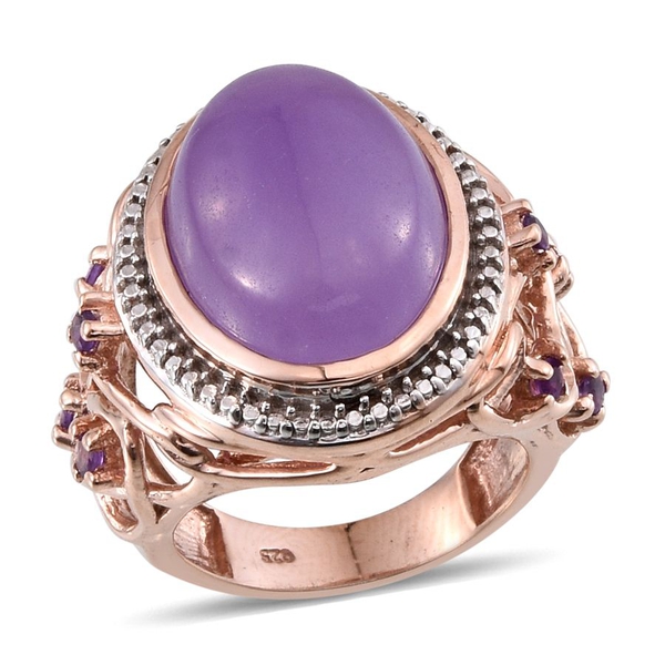 Purple Jade (Ovl 14.00 Ct), Amethyst Ring in Rose Gold Overlay Sterling Silver 14.250 Ct.