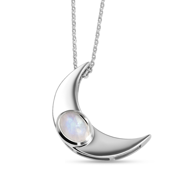 Rainbow Moonstone Pendant with Chain (Size 20) in Platinum Overlay Sterling Silver 1.64 Ct.