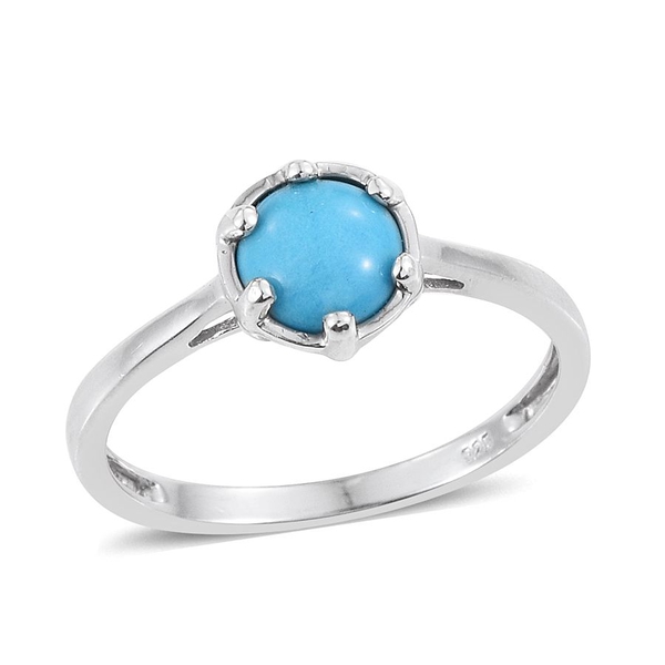 Arizona Sleeping Beauty Turquoise (Rnd) Solitaire Ring in Platinum Overlay Sterling Silver 1.250 Ct.