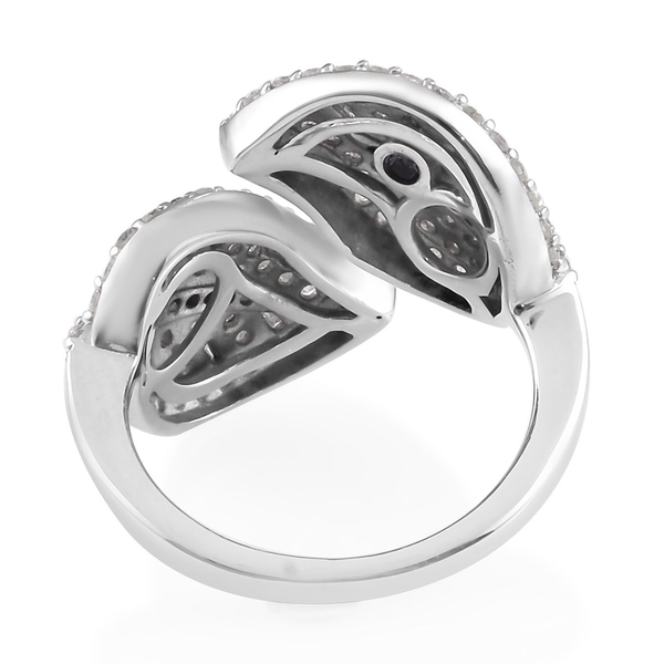 GP - Diamond and Blue Sapphire Leaf Bypass Ring in Platinum Overlay Sterling Silver 0.84 Ct.