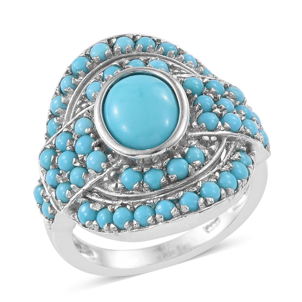 Arizona Sleeping Beauty Turquoise (Ovl 1.65 Ct) Abstract Ring in Platinum Overlay Sterling Silver 3.