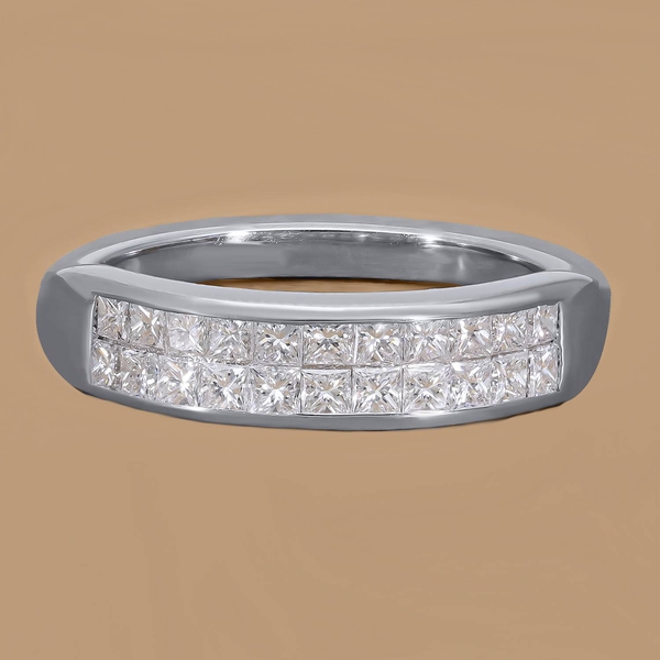 RHAPSODY 950 Platinum IGI CERTIFIED Diamond (VS/E-F) Double Row Half Eternity Ring 1.03 Ct, Platinum Wt. 5.32 Gms
