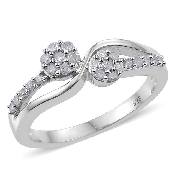 Diamond Twin Flower 0.33 Carat Promise Silver Ring in Platinum Overlay.