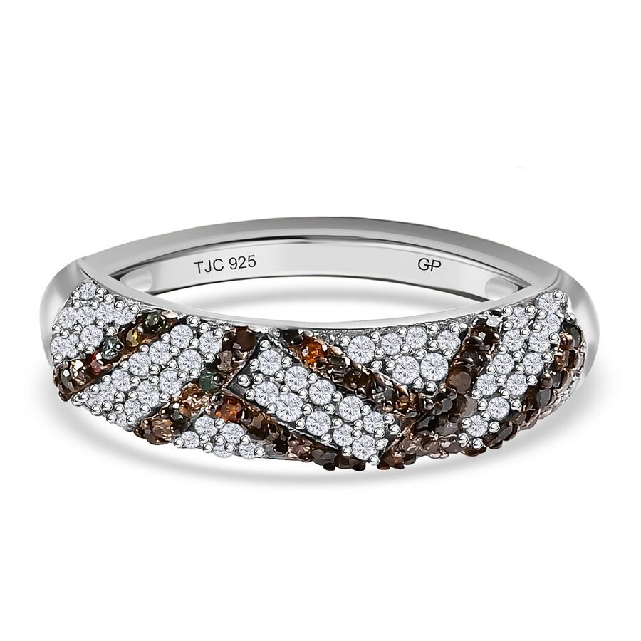 GP Art Deco Collection - Multi Diamond Band Ring in Platinum Overlay Sterling Silver 0.57 Ct.