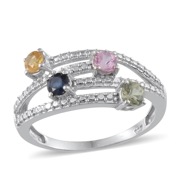 Green Sapphire (Rnd), Kanchanaburi Blue Sapphire, Yellow Sapphire and Pink Sapphire Ring in Platinum