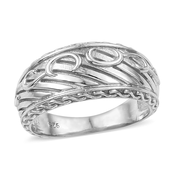 Sundays Child- Rhodium Overlay Sterling Silver Open Band Ring, Silver wt. 5.05 Gms