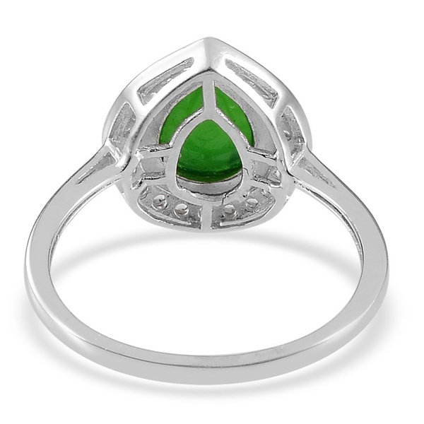 Green Ethiopian Opal (Pear 1.25 Ct), White Topaz Ring in Platinum Overlay Sterling Silver 1.750 Ct.