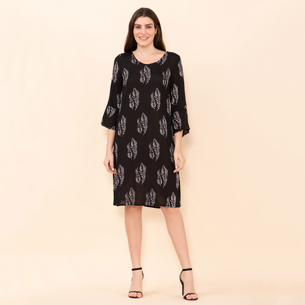 TAMSY 100% Viscose Peacock Pattern Midi Dress (Size 8) - Black & White
