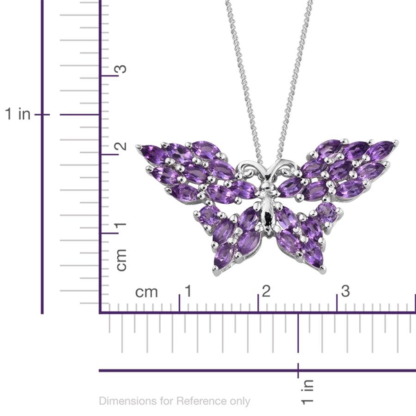 Amethyst (Mrq) Butterfly Pendant With Chain in Platinum Overlay Sterling Silver 2.250 Ct.