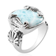Sajen Silver NATURES JOY Collection - Larimar Enamelled Seahorse Ring in Platinum Overlay Sterling Silver 10.40 Ct.