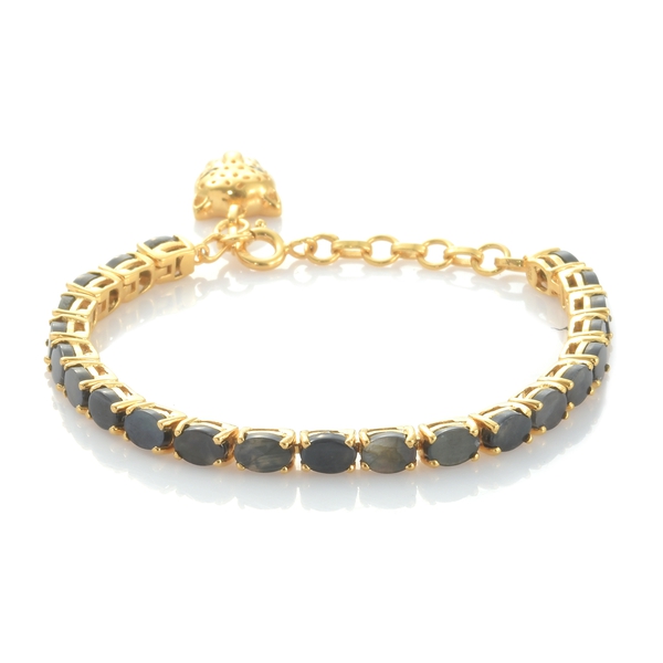 9 Ct Natural Spectrolite Tennis Bracelet With Leopard Charm in Gold Plated Silver 7.75 Inch